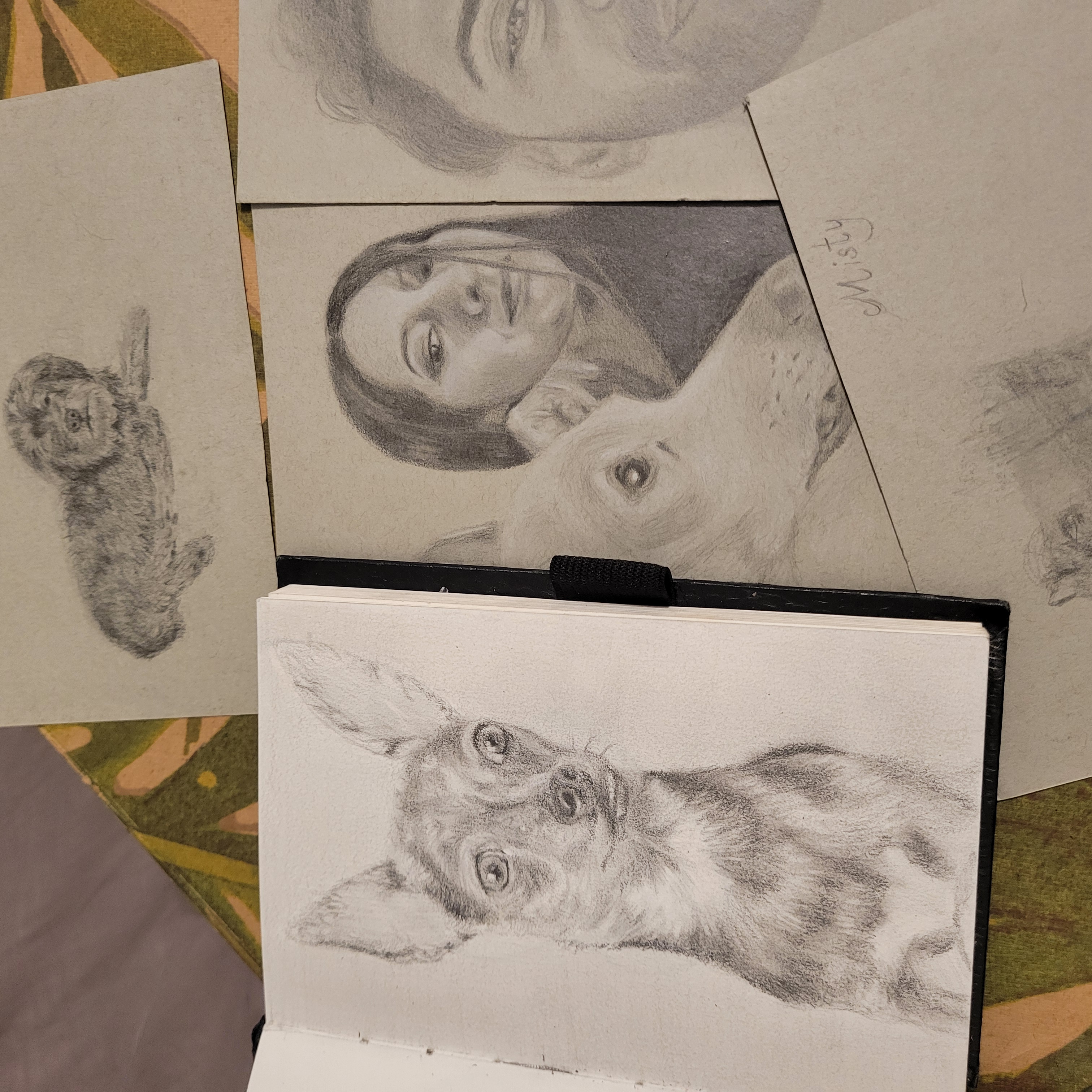 Studio spread — sketches and sketchbook